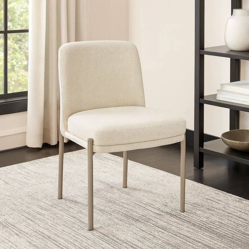 Zame 21 Inch Dining Chair, Cream White Linen, Set of 2, Sleek Modern Metal Legs