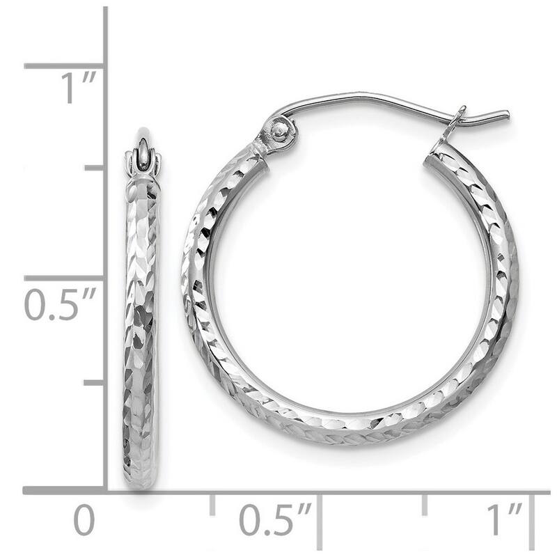 Curata 14k White Gold Polished Sparkle Cut 2mm Round Tube Hoop Earrings - 15x15mm Jewelry Gifts for Wo