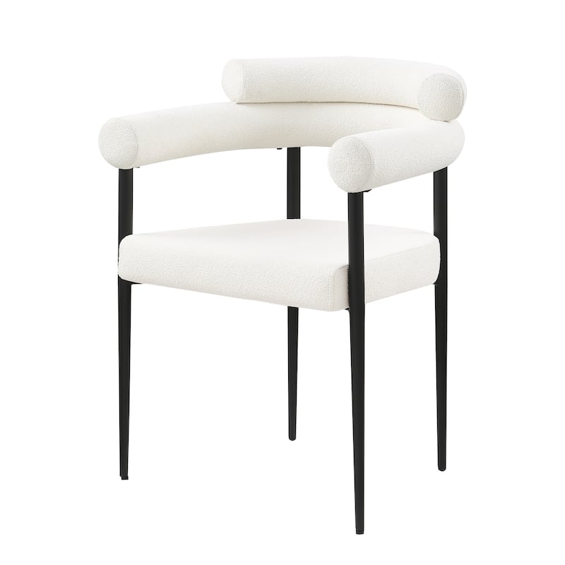 Mid-Century Round Boucle Backrest Sherpa Dining Chair Set of 2, Kitchen Dining Room Chairs w/ Black Metal Legs