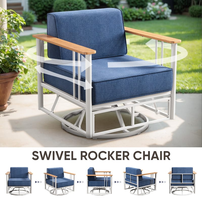 Puffin 4-Piece Metal Frame Outdoor Swivel Gliding Chairs with 6-Inch Cushions and Ottomans
