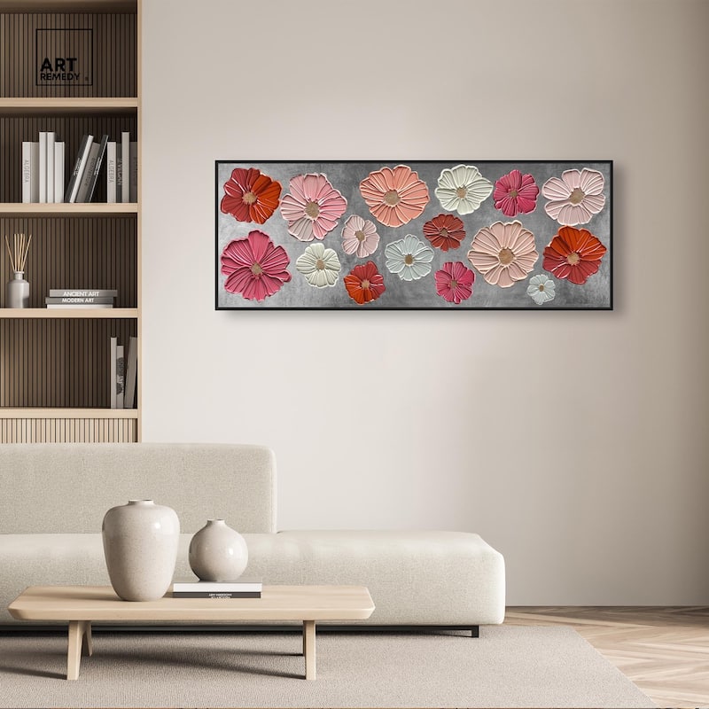 Floral Impasto Silver Panoramic Canvas by Art Remedy