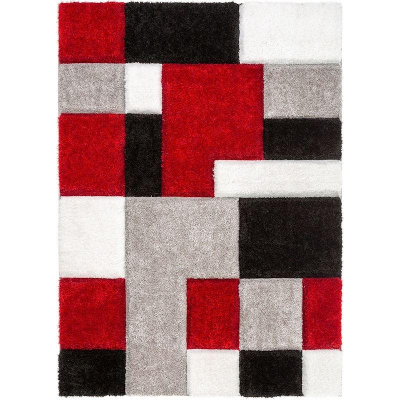 Well Woven San Francisco Escondido Geometric Shag Area Rug - 5' 3" x 7' 3" - Red - Rectangle