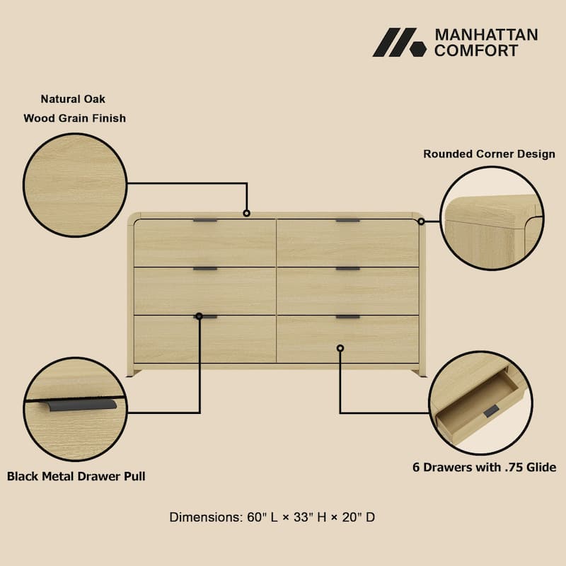 Manhattan Comfort Grace 60" Dresser (6-Drawer)