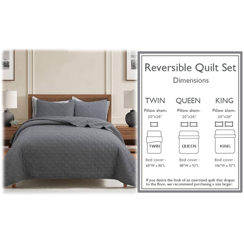 Cozy Line Solid Gray Spiral Swirl Pinwheel 3 Piece Cotton Quilt Bedding Set