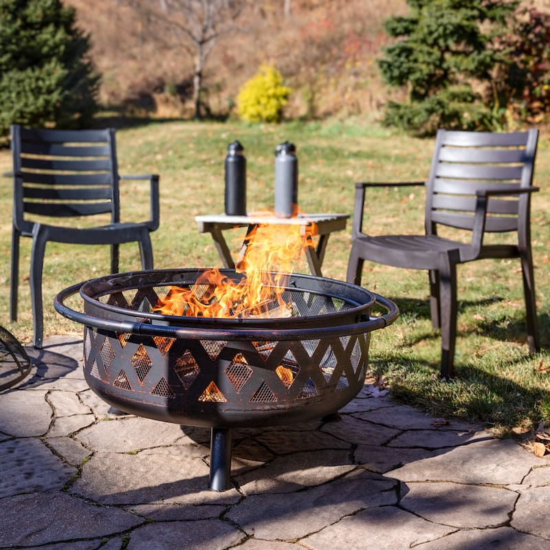 36-in. Bronze-finished Cross-weave Steel Firepit w/ Spark Screen