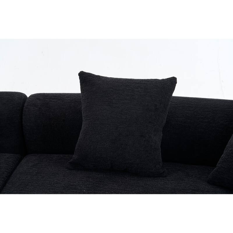 Modular Curved Sectional Sofa, Full Compression 4-Seater Foam Couch, Chenille Boneless Cloud Sofa for Living Room, Bedroom
