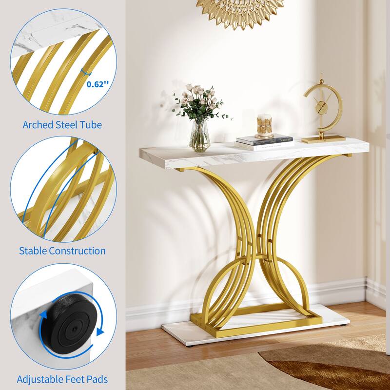 Moasis 39" Modern Faux Marble Console Table with Gold Base, Entryway Sofa Table for Living Room