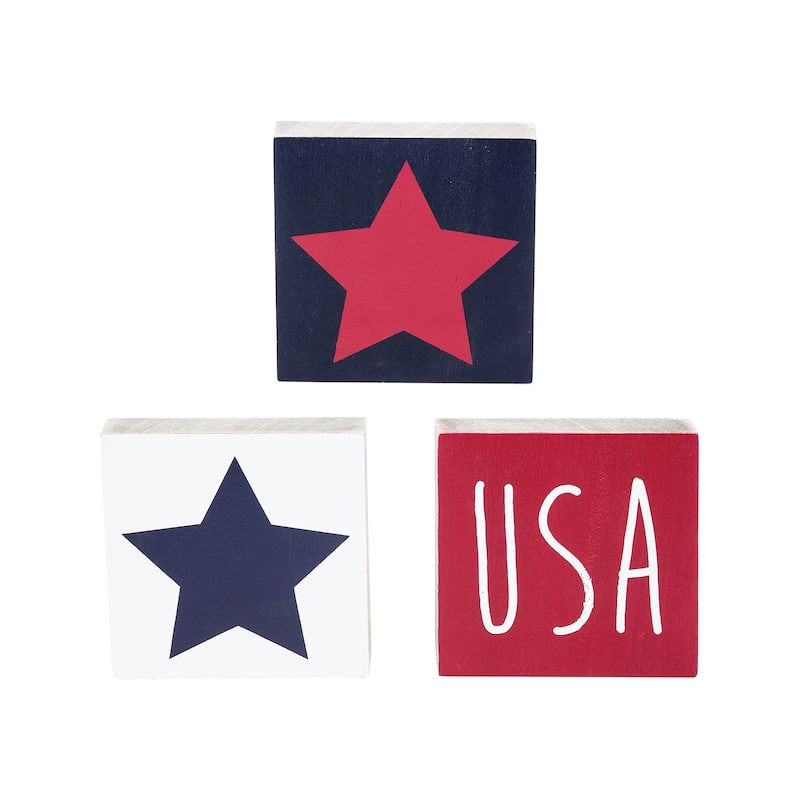 Americana July Fourth U.S.A. Red White and Blue Squares Sitter, Set of 3 - Set of 3