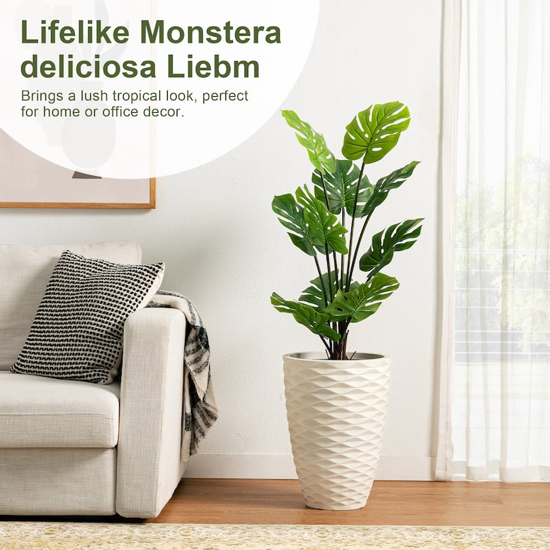 Glitzhome 3.5ft. Artificial Monstera Deliciosa Plant Palm Tree in Pot - 18.00"D X 41.00"H