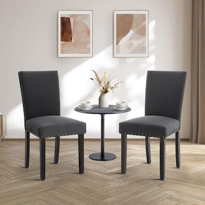 Upholstered Dining Chairs Set of 2, Fabric Parsons Dining Room Chair with Nailhead Trim and Sturdy Wood Legs