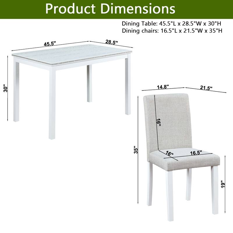 Modern 5-Piece Dining Set with Crystal Table & 4 Upholstered Chairs