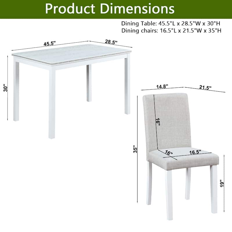 5 Piece Wooden Dining Table Set, Kitchen Table Set with a Rectangular Table and 4 Upholstered Chairs