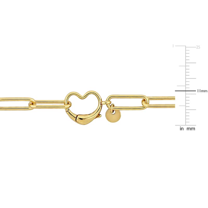 Miadora Paper Clip Link Bracelet with Heart Clasp in Yellow Sterling Silver