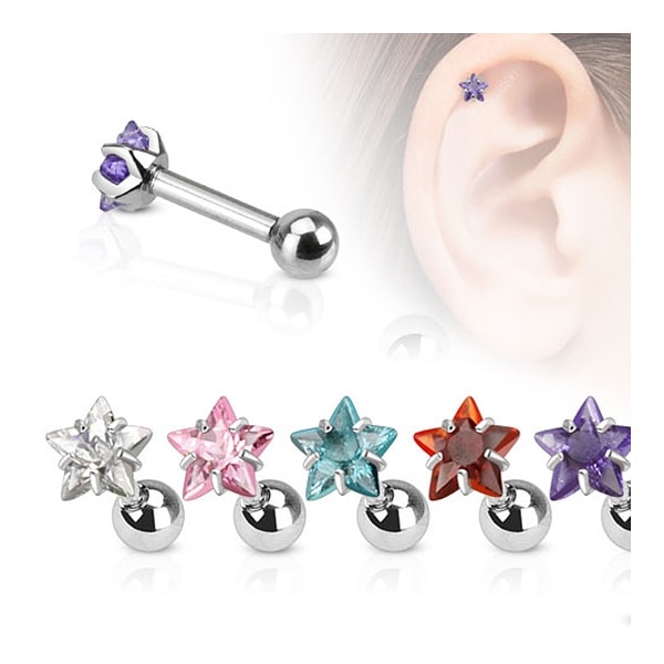 Star CZ Pronged Tragus/Cartilage Piercing Stud 316L Surgical Steel (Sold Ind.)