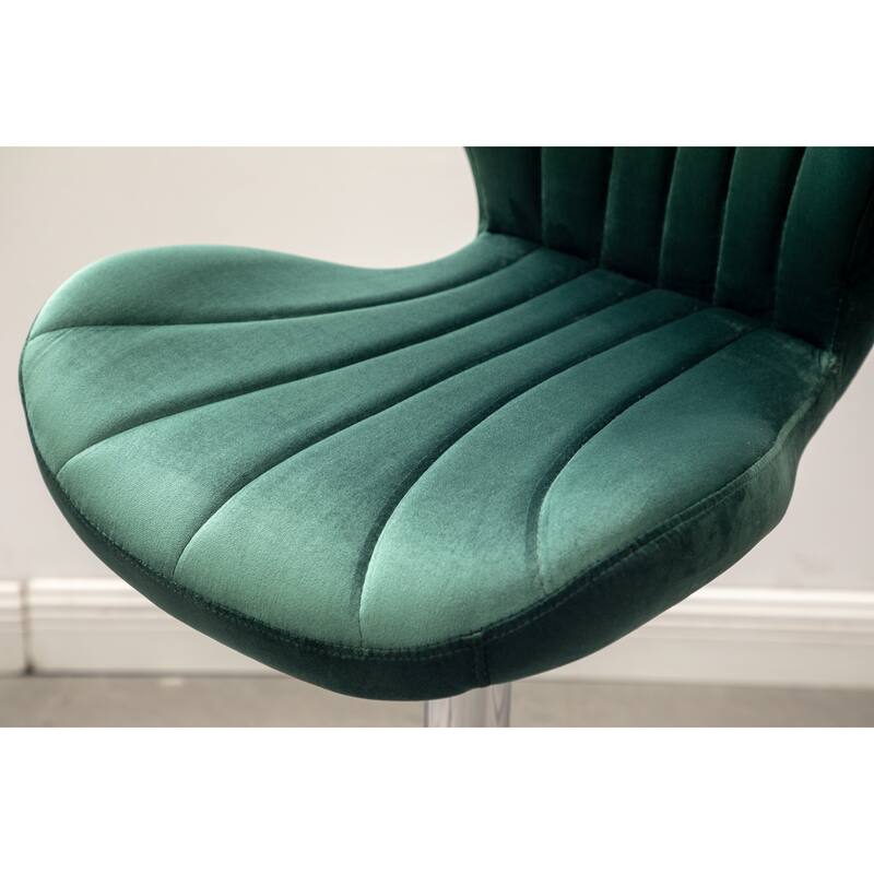 Set of 2 Adjustable Swivel Barstools with Upholstered Bucket Seats and Chrome Footrest.