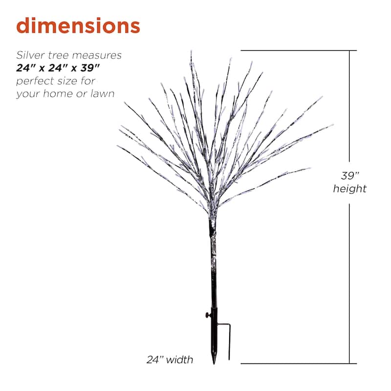 Alpine Corporation 39"H Indoor/Outdoor Metallic Foil Tree Stake Holiday Decoration with Green LED Lights