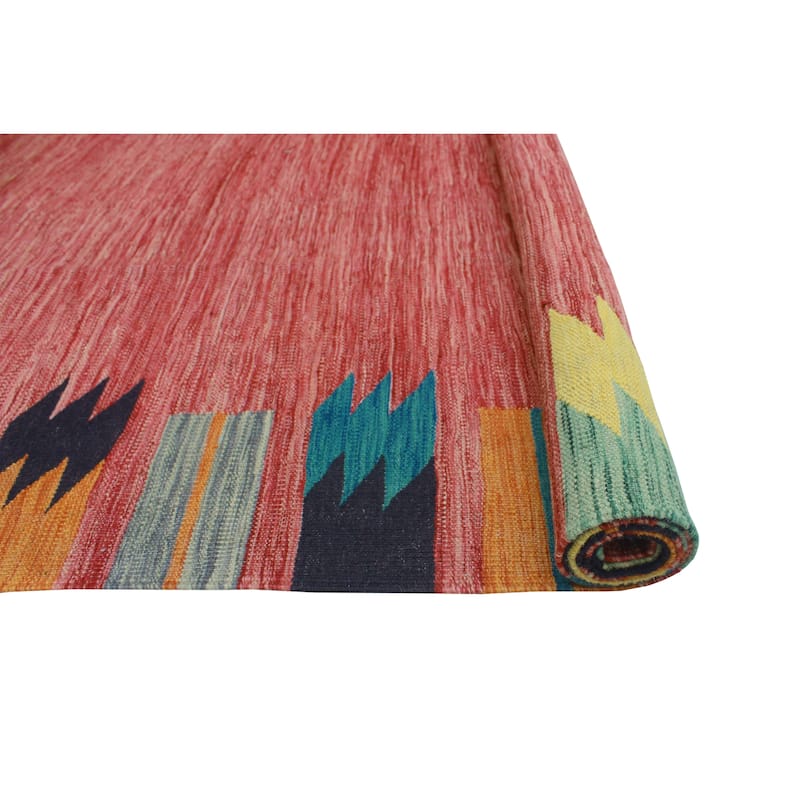 Modern Flatweave Mishael Red/Turquoise Rug - 6'6" x 9'11"