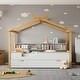 preview thumbnail 12 of 10, White Full Size Wooden House Bed with Storage Bookshelf Original Wood Colored Frame with Twin Trundle for Children or Guest Room