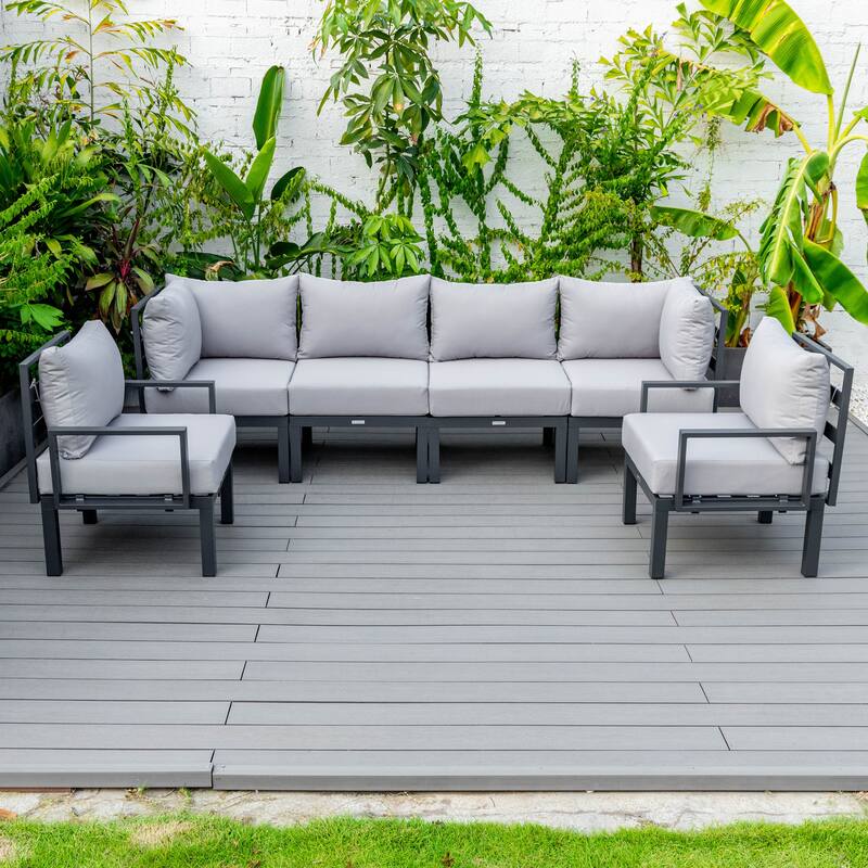 Chelsea 6-Piece Outdoor Patio Sectional Set in Black Aluminum with Removable Cushions for Backyard Garden and Patio Deck