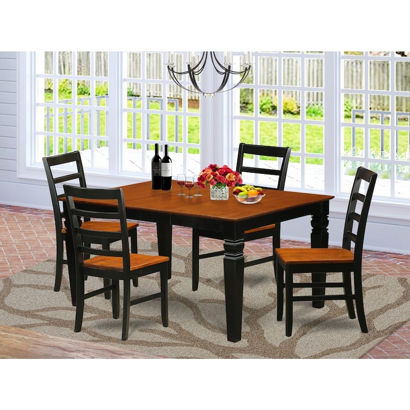 HomeStock 5-Piece Black and Cherry Finish Solid Wood Top Dining table with 4 Chairs with Lattice Back