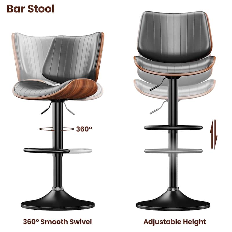 Swivel Adjustable Height Counter Stools, Bar Stools with Backs - 20" W X 18"D X 24-33" H