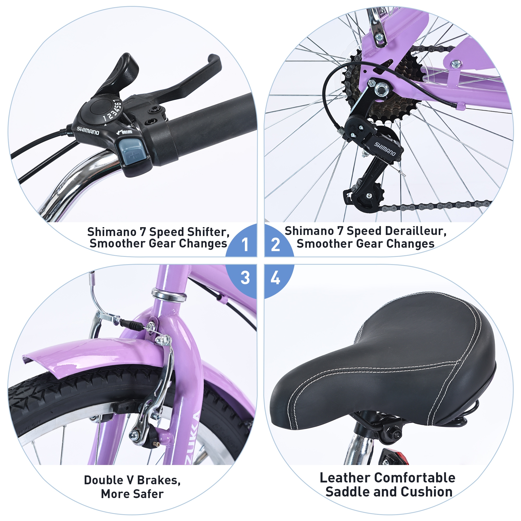 7 Speed Bicycles Multiple Colors 26 Inch Beach Cruiser Bike Purple