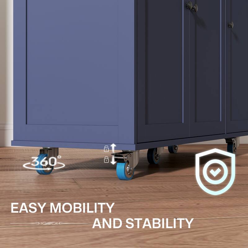 Kitchen Island Cart with Drop Leaf and Built-In Power Outlets Storage Drawers and Rolling Wheels - 53.1" W x 29.5" D x 37.2" H