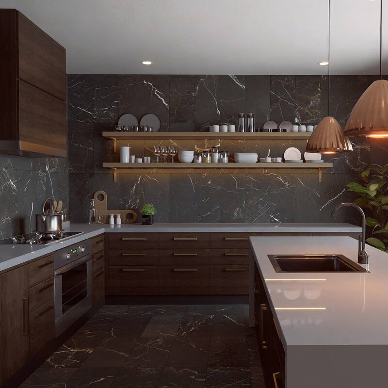 Merola Tile Reve Noir 11-3/4" x 23-1/2" Porcelain Floor and Wall Tile - Case (6 Tiles)