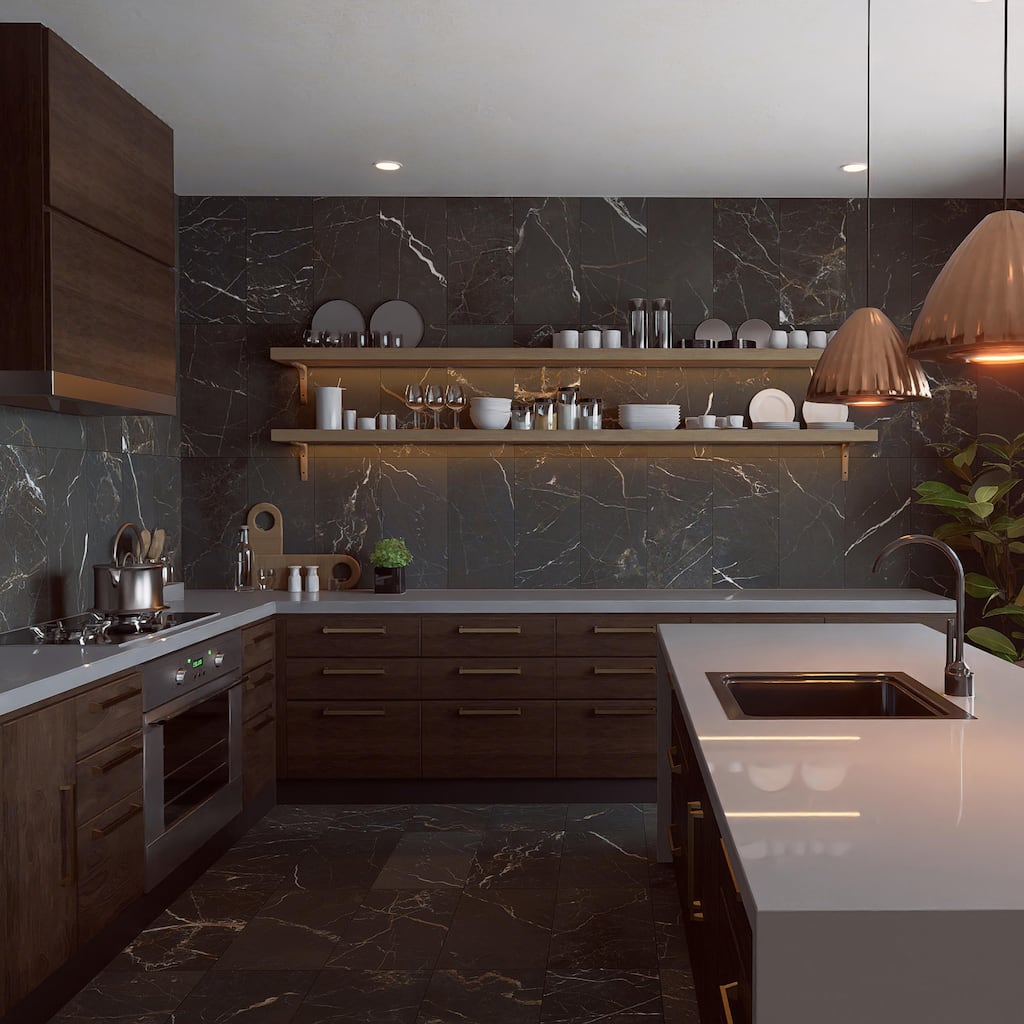 Merola Tile Reve Noir 11-3/4" x 23-1/2" Porcelain Floor and Wall Tile