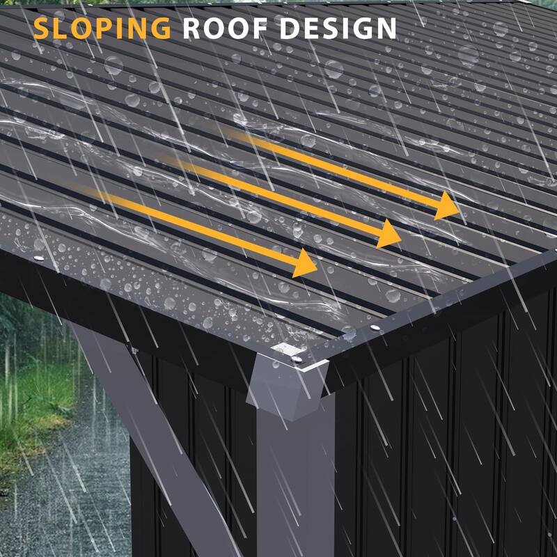 AECOJOY Outdoor Open-Sided Storage Shed Tool Shed Attached Hardtop Metal Pergola Gazebo