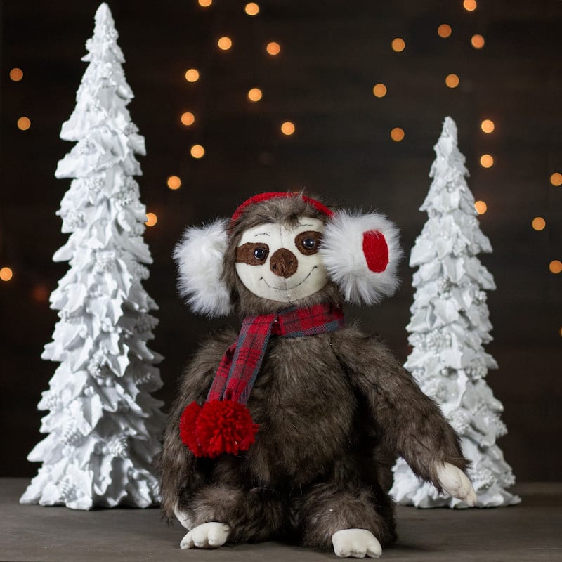 12-Inches Plush Brown Sitting Sloth Christmas Tabletop Decoration - 12"