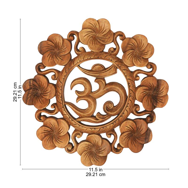 Handmade Blooming Om Suar Wood Wall Relief - 1" H x 11.5" D