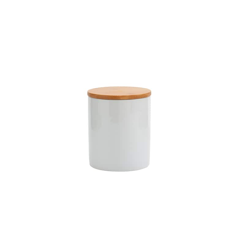 Set of 3 Bamboo & Ceramic Canister Set - White