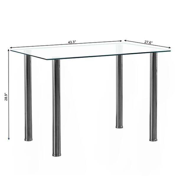 Rectangular Tempered Glass Dining Table with Cylindrical Legs - Bed ...