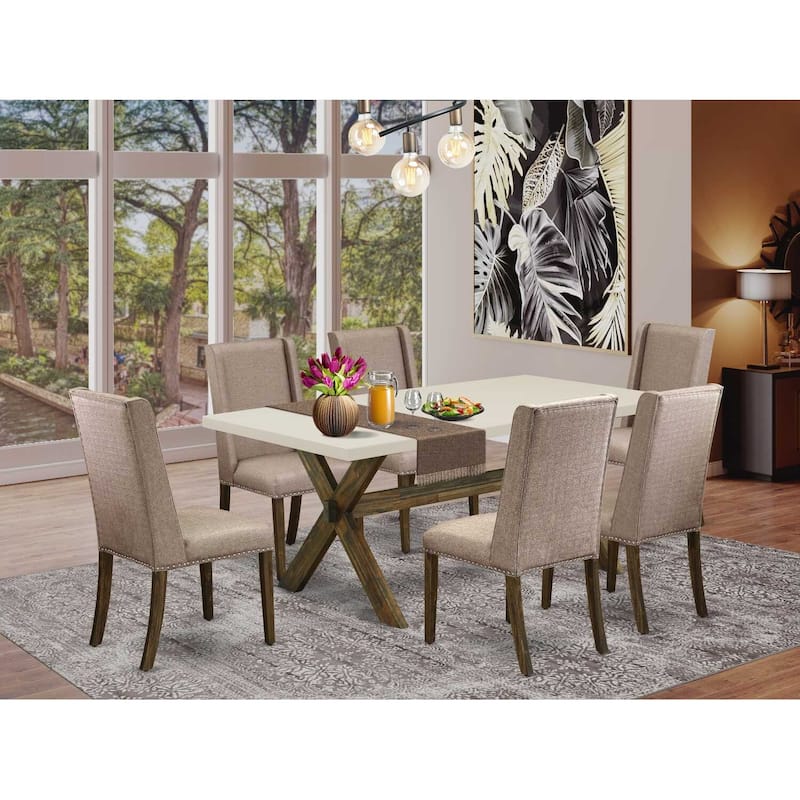 7-Piece Small Dining Set - Rectangular Table & 6 Parsons Chairs - Solid Wood Frame