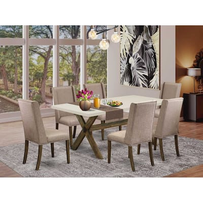 7-Piece Small Dining Set - Rectangular Table & 6 Parsons Chairs - Solid Wood Frame