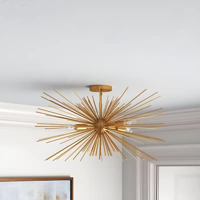 27" Semi Flush Mount Sputnik Ceiling Light - Sci-fi Golden Globe Design - Gold