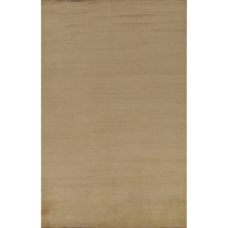 Muted Gold Beige Gabbeh Oriental Area Rug Hand-Knotted Wool Carpet - 6'5" x 9'8"