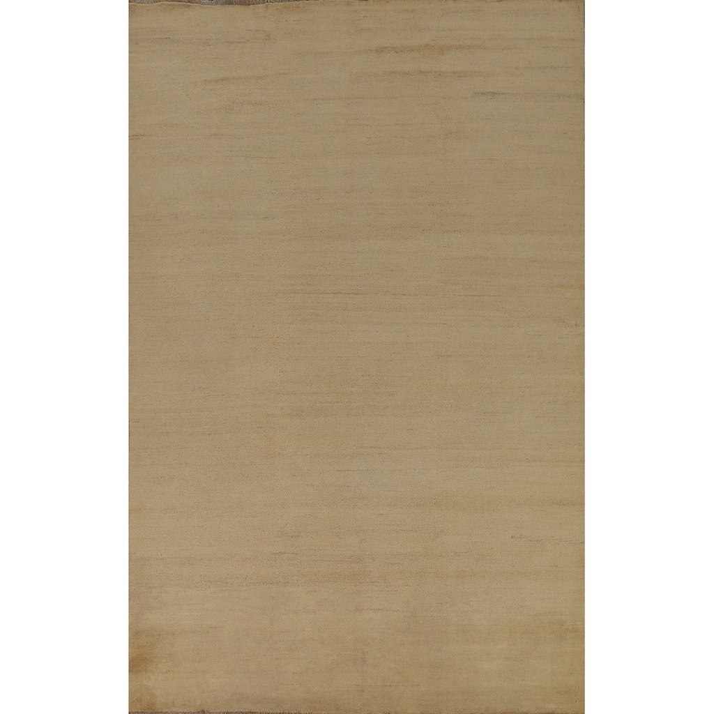 Muted Gold Beige Gabbeh Oriental Area Rug Hand-Knotted Wool Carpet - 6'5" x 9'8"
