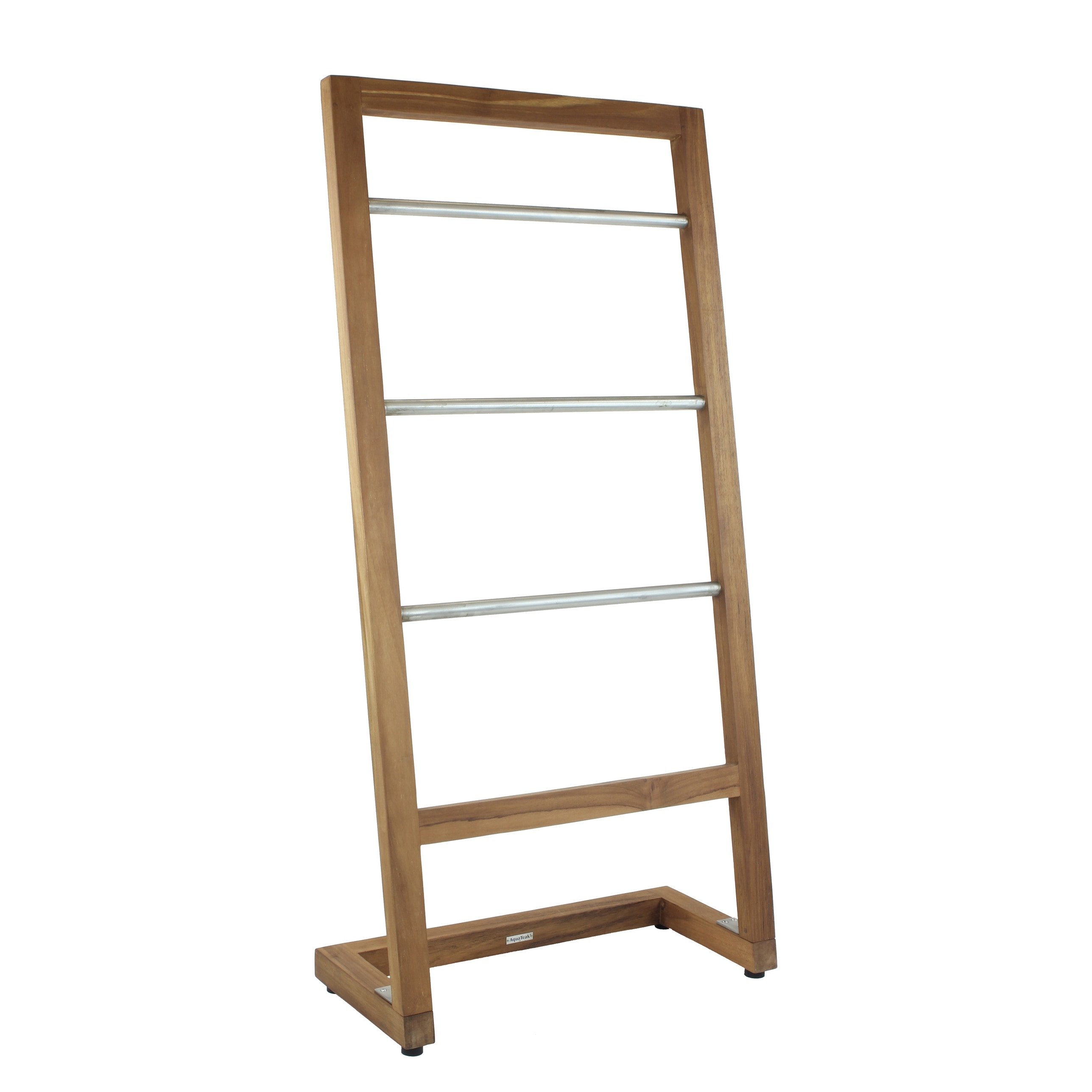 Patented Sula Angled Teak & Stainless Towel Stand - 4 Bars