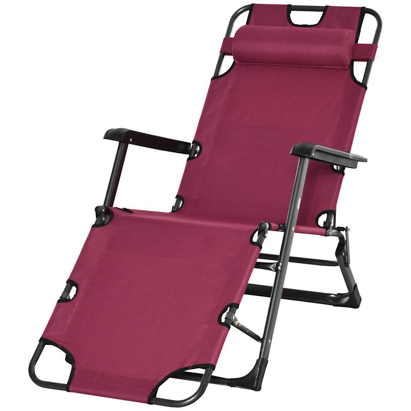 Folding Outdoor Chaise Lounger with Adjustable Backrest, Headrest and Pocket for Patio Beach or Lawn