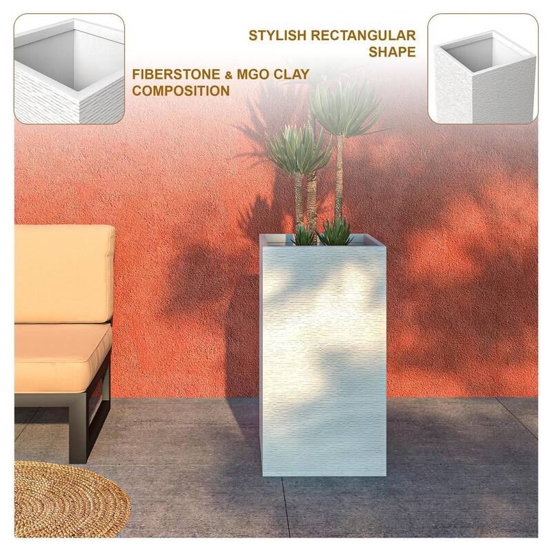 Basalt Modern Tall Square MGO Fiberstone Planter with Drainage, Weather-Resistant Indoor & Outdoor Patio Pot