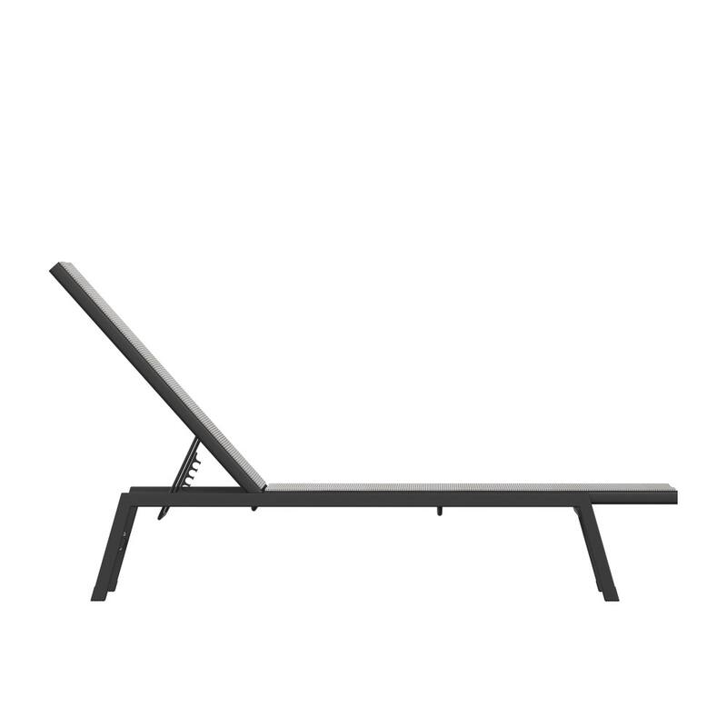 Set of 2 All-Weather Textilene Adjustable Chaise Lounge Chairs with Arms