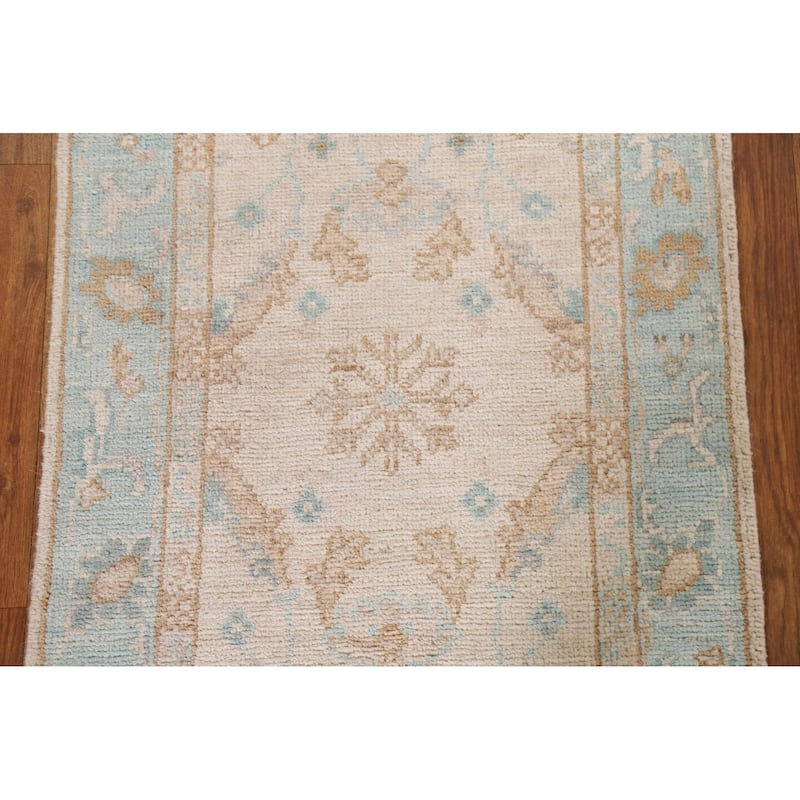 Hand Knotted Oriental 100% Wool Carpet Transitional Geometric Peach Oushak Area Rug - 2' 10'' X 1' 11''