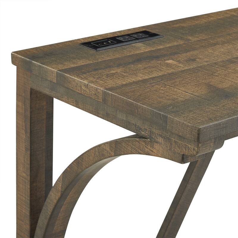 Roomfitters 4-Piece Bar Table Set with Power Outlet and Stools, Industrial Pub Dining Table for Living Room