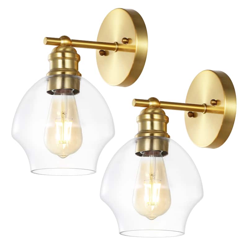 SAFAVIEH Natallia 8-inch Wall Sconce with LED Bulb (Set of 2) - 6.3 W In. x 7.5 D In. x 10.4 In. H - 6Wx8Dx10H - Gold/Clear