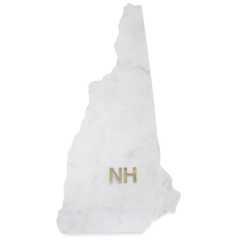 Lg Polished Marble "New Hampshire" Cutting Board w/brass state abbreviation - White
