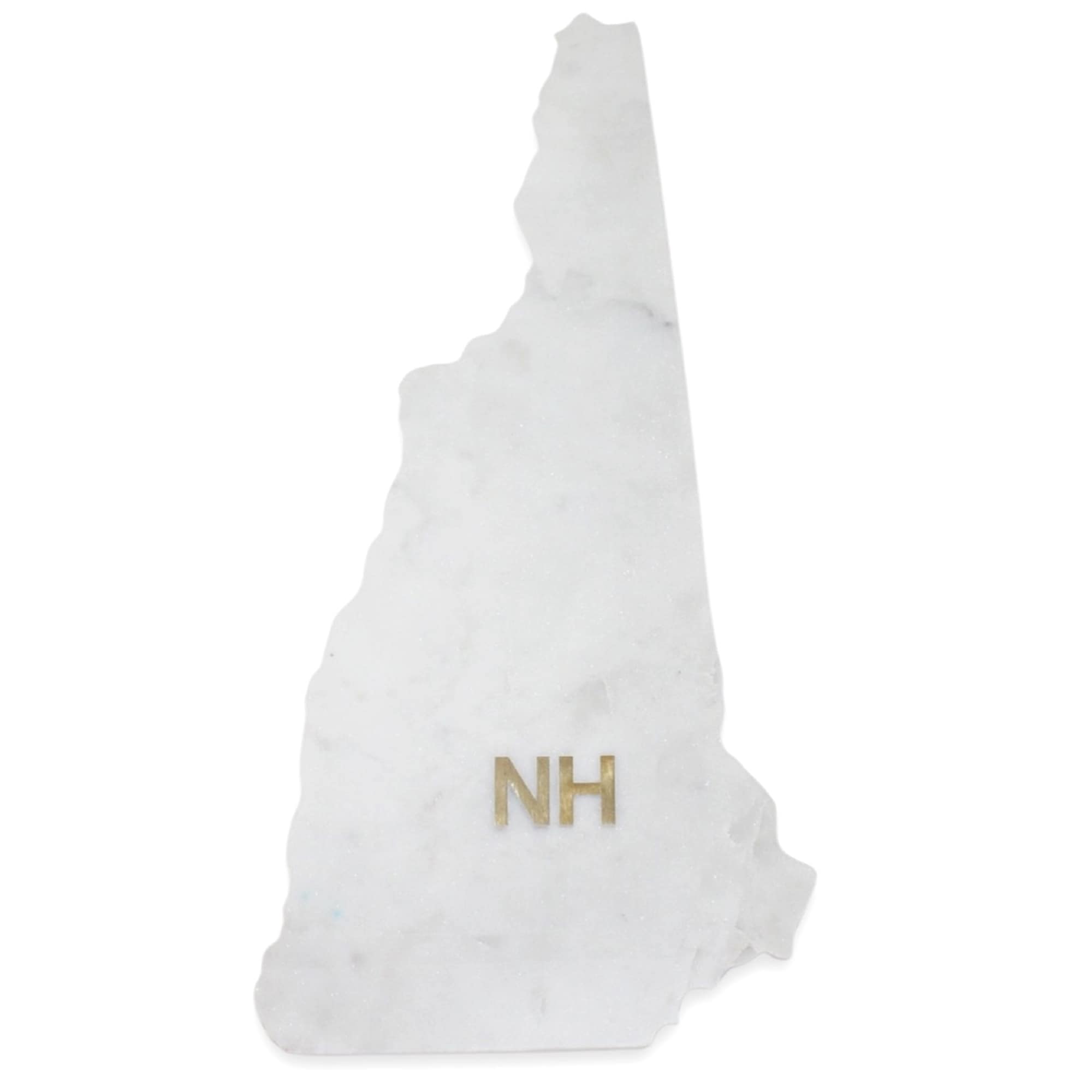 Lg Polished Marble "New Hampshire" Cutting Board w/brass state abbreviation - White