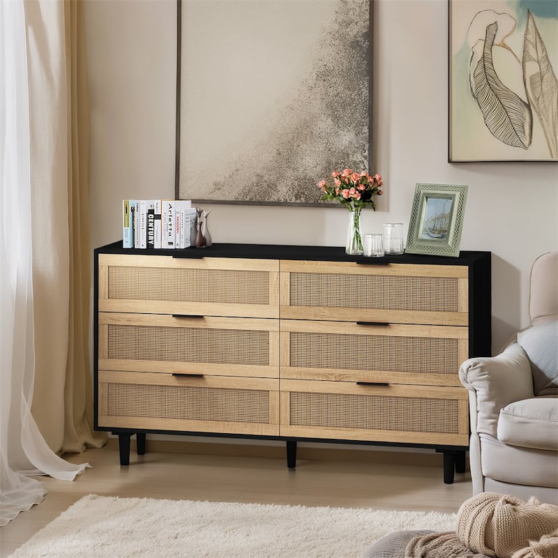 6 Drawers Rattan Storage Cabinet with Legs