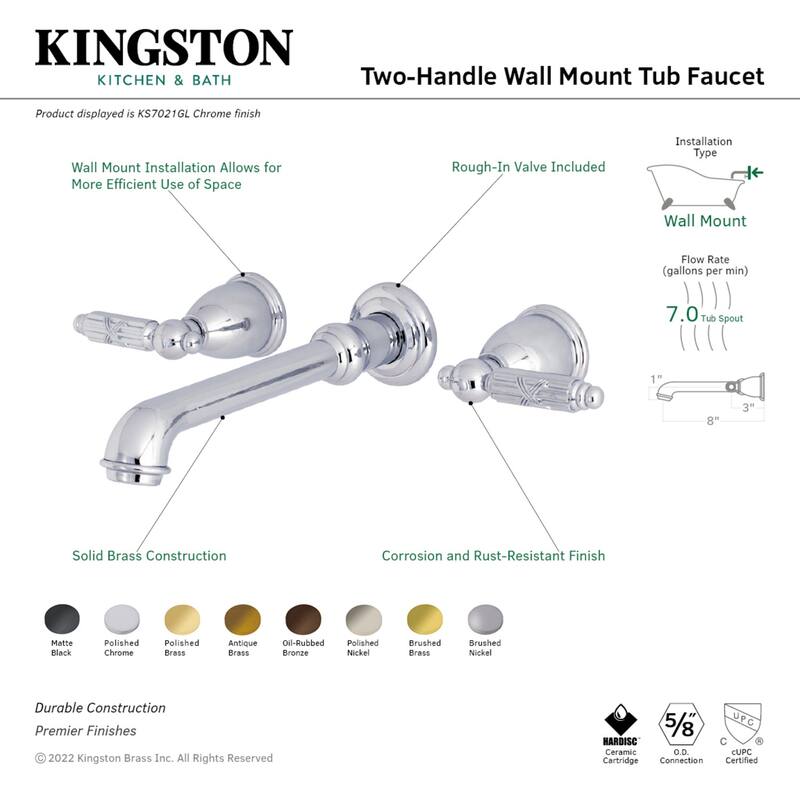 Kingston Brass Georgian 3-Hole Wall Mount Roman Tub Faucet